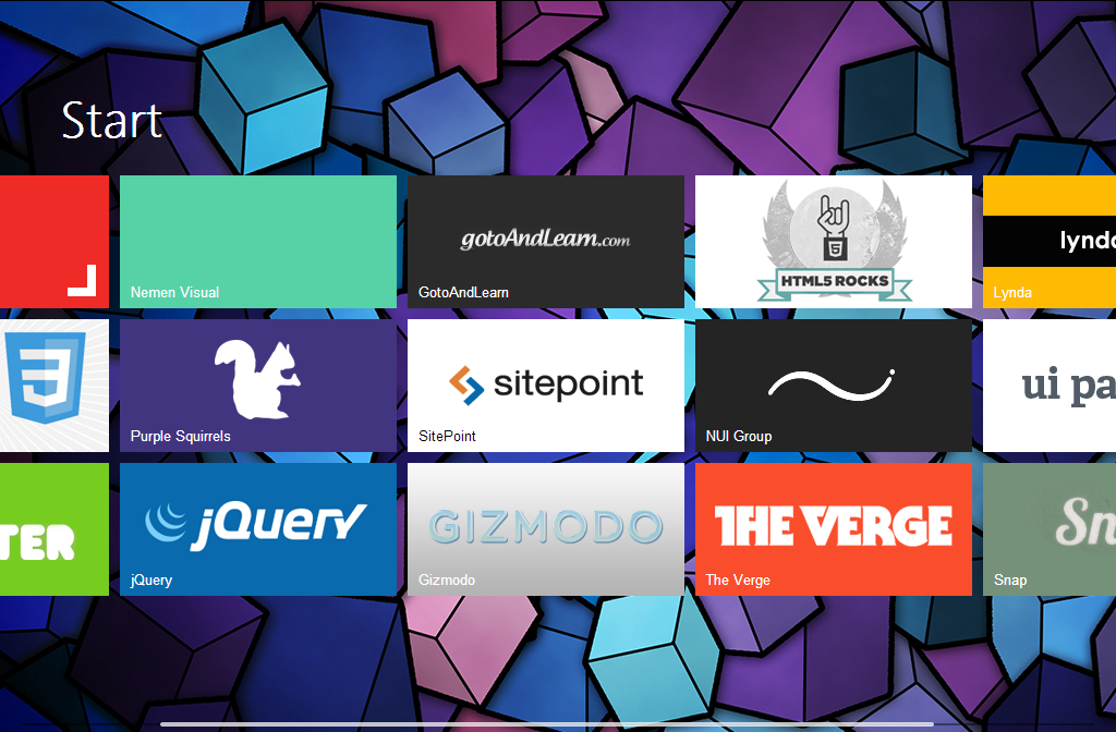 Windows 8 start screen in HTML, CSS and Javascript